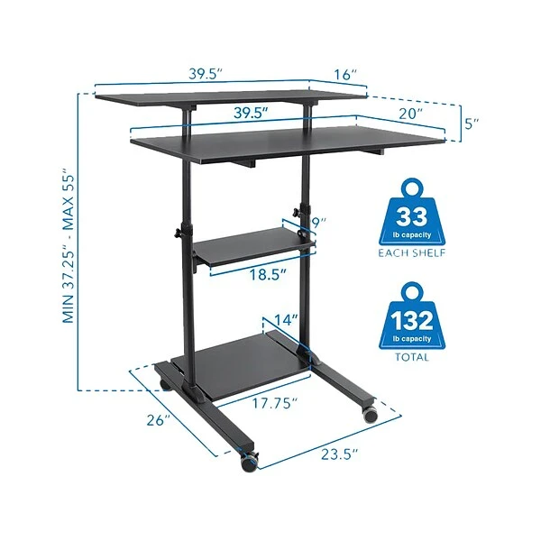 Mount-It! 37"-55" Plastic/Steel Adjustable Desk, Black/Gray (MI-7970) 3 Mount-It! 37"-55" Plastic/Steel Adjustable Desk, Black/Gray (MI-7970) - Image 3
