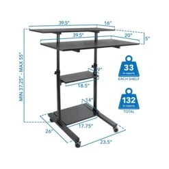 Mount-lt! 37"-55" Adjustable Monitor Rolling Stand Up Desk, Black (MI-7970B)