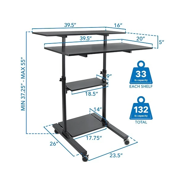 Mount-lt! 37"-55" Adjustable Monitor Rolling Stand Up Desk, Black (MI-7970B) 1 Mount-lt! 37"-55" Adjustable Monitor Rolling Stand Up Desk, Black (MI-7970B)