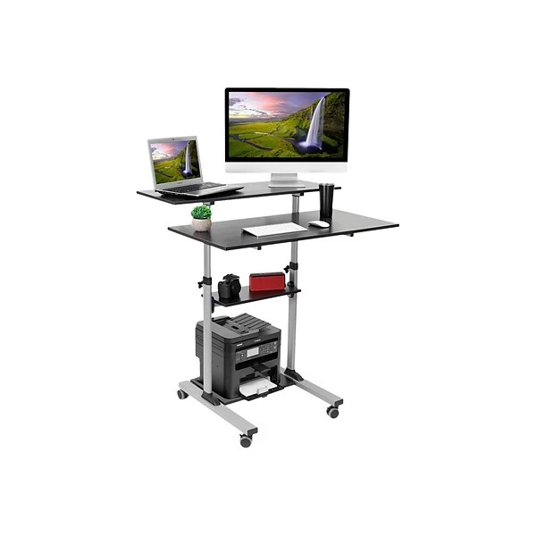 Mount-lt! 37"-55" Adjustable Monitor Rolling Stand Up Desk, Black (MI-7970B) 2 Mount-lt! 37"-55" Adjustable Monitor Rolling Stand Up Desk, Black (MI-7970B) - Image 2