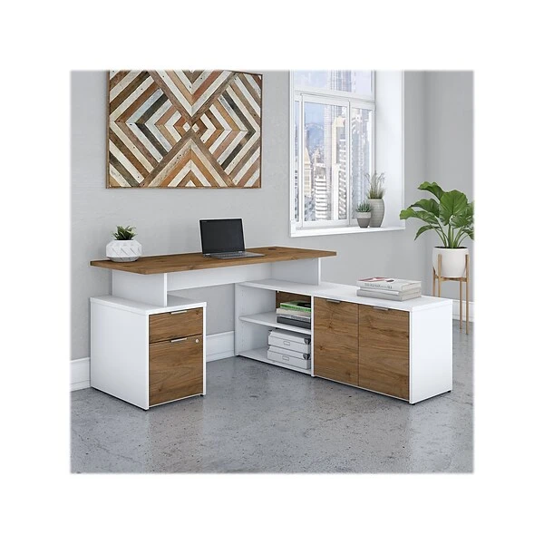 Bush Business Furniture Jamestown 60" L-Shaped Desk Bundle, Fresh Walnut/White (JTN021FWWHSU) 1 Bush Business Furniture Jamestown 60" L-Shaped Desk Bundle, Fresh Walnut/White (JTN021FWWHSU)