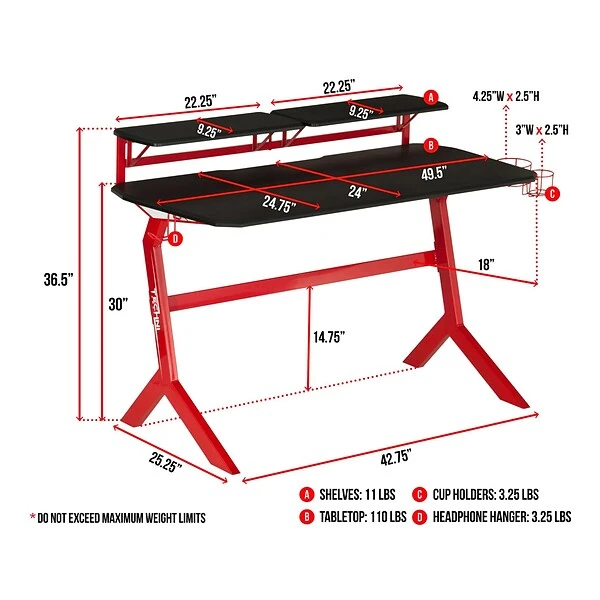 Techni Sport Stryker 50" Computer Desk, Red/Black (RTA-TS201-RED) 7 Techni Sport Stryker 50" Computer Desk, Red/Black (RTA-TS201-RED) - Image 7