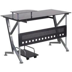 Flash Furniture Glass Computer Desk With Pull-Out Keyboard Tray And CPU Cart, Black 9 Flash Furniture Glass Computer Desk With Pull-Out Keyboard Tray And CPU Cart, Black -Ergot Office Furniture Shop sp81615744 s7