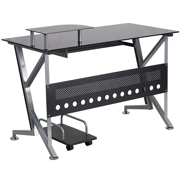 Flash Furniture Glass Computer Desk With Pull-Out Keyboard Tray And CPU Cart, Black 3 Flash Furniture Glass Computer Desk With Pull-Out Keyboard Tray And CPU Cart, Black - Image 3
