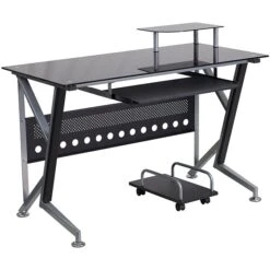 Flash Furniture Glass Computer Desk With Pull-Out Keyboard Tray And CPU Cart, Black 10 Flash Furniture Glass Computer Desk With Pull-Out Keyboard Tray And CPU Cart, Black -Ergot Office Furniture Shop sp81615747 s7