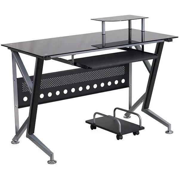 Flash Furniture Glass Computer Desk With Pull-Out Keyboard Tray And CPU Cart, Black 4 Flash Furniture Glass Computer Desk With Pull-Out Keyboard Tray And CPU Cart, Black - Image 4