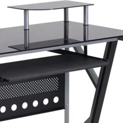 Flash Furniture Glass Computer Desk With Pull-Out Keyboard Tray And CPU Cart, Black 11 Flash Furniture Glass Computer Desk With Pull-Out Keyboard Tray And CPU Cart, Black -Ergot Office Furniture Shop sp81615748 s7
