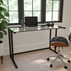 Flash Furniture 47" Glass Glass Computer Desks Clear/Black (NANWK055)