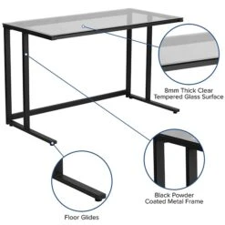 Flash Furniture 47" Glass Glass Computer Desks Clear/Black (NANWK055) 11 Flash Furniture 47" Glass Glass Computer Desks Clear/Black (NANWK055) -Ergot Office Furniture Shop sp81615754 s7