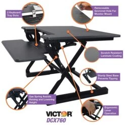 Victor Technology High Rise 21"H Adjustable Desk, Black Wood (DCX760G) -Ergot Office Furniture Shop sp86636649 s7