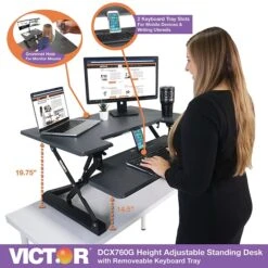 Victor Technology High Rise 21"H Adjustable Desk, Black Wood (DCX760G) -Ergot Office Furniture Shop sp86636650 s7