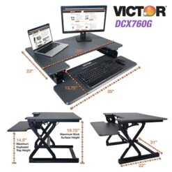 Victor Technology High Rise 21"H Adjustable Desk, Black Wood (DCX760G) -Ergot Office Furniture Shop sp86636655 s7