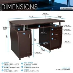 Techni Mobili 47"W Computer Desk, Chocolate (RTA-4985-CH36) -Ergot Office Furniture Shop sp94426031 s7
