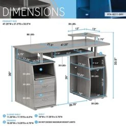 Techni Mobili Complete Computer Workstation Desk With Storage, Gray (RTA-8211-GRY) -Ergot Office Furniture Shop sp94426039 s7
