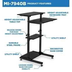 Mount-It! 27.5"W Mobile Height Adjustable Desk, Black, Plastic/Steel (MI-7940) -Ergot Office Furniture Shop sp95977703 s7